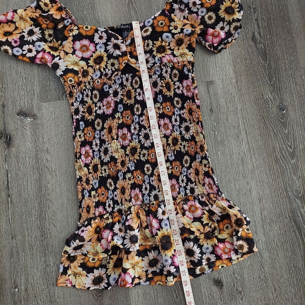 Justify Floral Print Cut Out Ruffle Hem Ruched Mini Dress Large - Picture 7 of 7